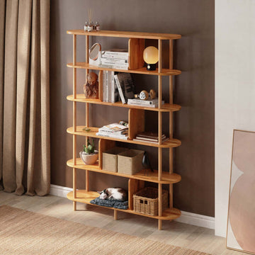 Bely 6 Raflı Kitaplık, %100 masif kayın, 120 cm genişliğinde, ev ortamında kullanım görünümü