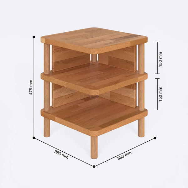 Lunn Komodin 38 x 38 cm ölçülendirilmiş teknik görünümü, milimetre cinsinden genişlik, derinlik ve yükseklik