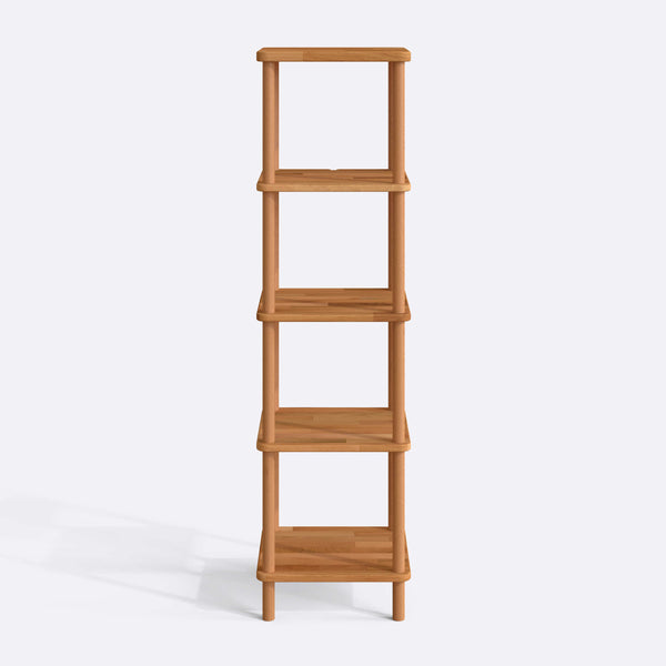 5 Raflı Kitaplık 38 x 38 cm, %100 masif kayın, doğal ahşap dokusu, beyaz zeminde önden stüdyo çekimi