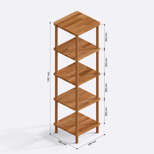 5 Raflı Kitaplık 38 x 38 cm ölçülendirilmiş teknik görünümü, milimetre cinsinden genişlik, derinlik ve yükseklik