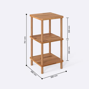 Kısa Kitaplık 38 x 38 cm ölçülendirilmiş teknik görünümü, milimetre cinsinden genişlik, derinlik ve yükseklik