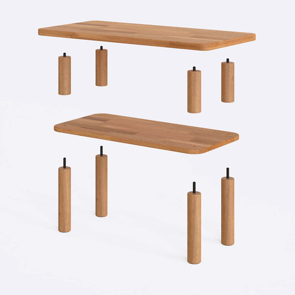 Gron Sehpa 80 x 38 cm parçalarına ayrılmış montaj görünümü, masif kayın parçalar ve bağlantı elemanları