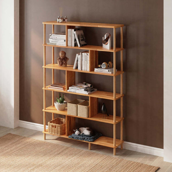 Netu 6 Raflı Kitaplık, %100 masif kayın, 120 cm genişliğinde, ev ortamında kullanım görünümü
