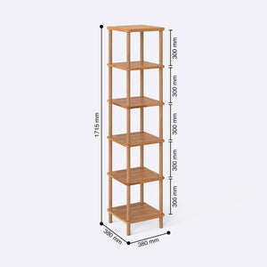 6 Raflı Kitaplık 38 x 38 cm ölçülendirilmiş teknik görünümü, milimetre cinsinden genişlik, derinlik ve yükseklik