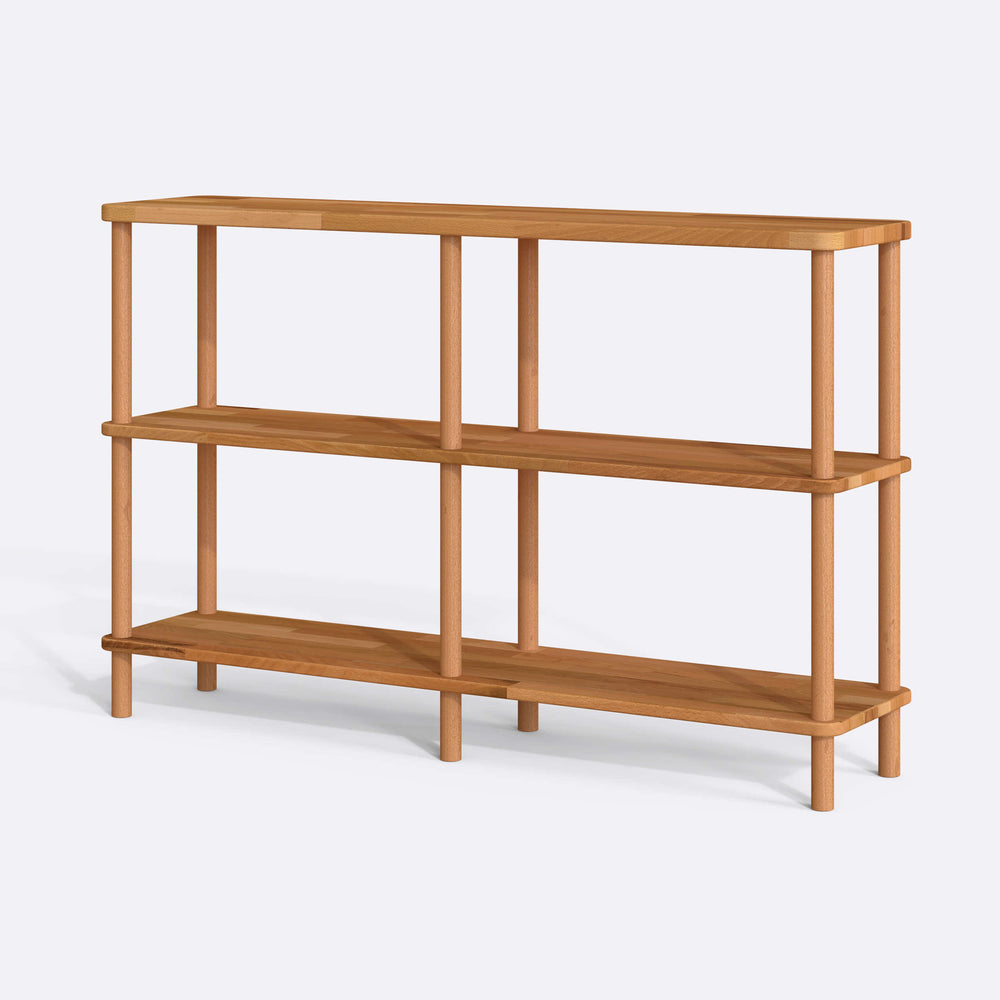 Regmar 3 Raflı Kitaplık 120 x 28 cm, %100 masif kayın, doğal ahşap dokusu, ev ortamında kullanım görünümü