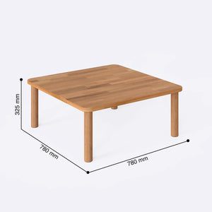 Suin Kare Sehpa 78 x 78 cm ölçülendirilmiş teknik görünümü, milimetre cinsinden genişlik, derinlik ve yükseklik