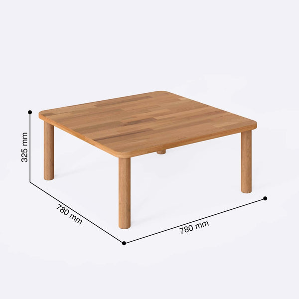 Suin Kare Sehpa 78 x 78 cm ölçülendirilmiş teknik görünümü, milimetre cinsinden genişlik, derinlik ve yükseklik