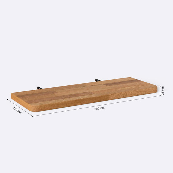 Sır Raf 60 x 22 cm ölçülendirilmiş teknik görünümü, milimetre cinsinden genişlik, derinlik ve yükseklik