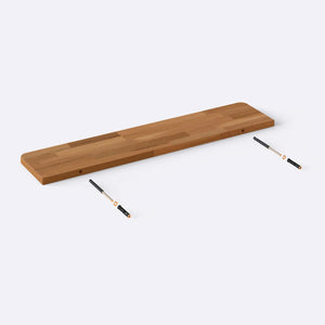 Sır Raf 100 x 22 cm parçalarına ayrılmış montaj görünümü, masif kayın parçalar ve bağlantı elemanları