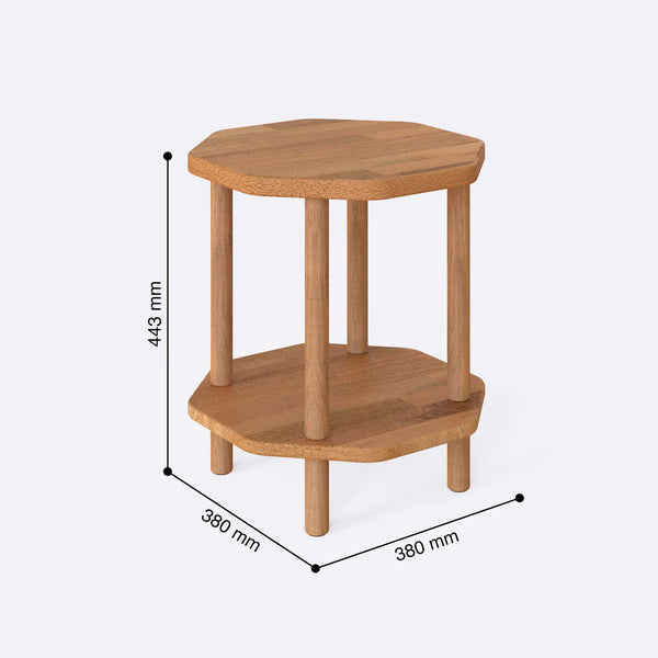 Gloin Sehpa 38 x 38 cm ölçülendirilmiş teknik görünümü, milimetre cinsinden genişlik, derinlik ve yükseklik