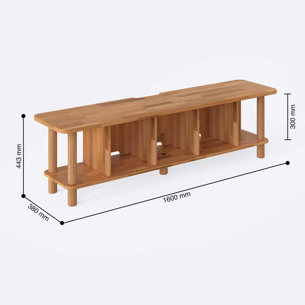 Vall TV Ünitesi 160 x 38 cm ölçülendirilmiş teknik görünümü, milimetre cinsinden genişlik, derinlik ve yükseklik