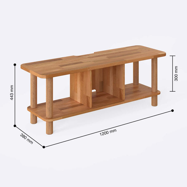 Vall TV Ünitesi 120 x 38 cm ölçülendirilmiş teknik görünümü, milimetre cinsinden genişlik, derinlik ve yükseklik