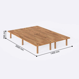Beorn Çift Kişilik Karyola 140 x 200 cm ölçülendirilmiş teknik görünümü, milimetre cinsinden genişlik, derinlik ve yükseklik