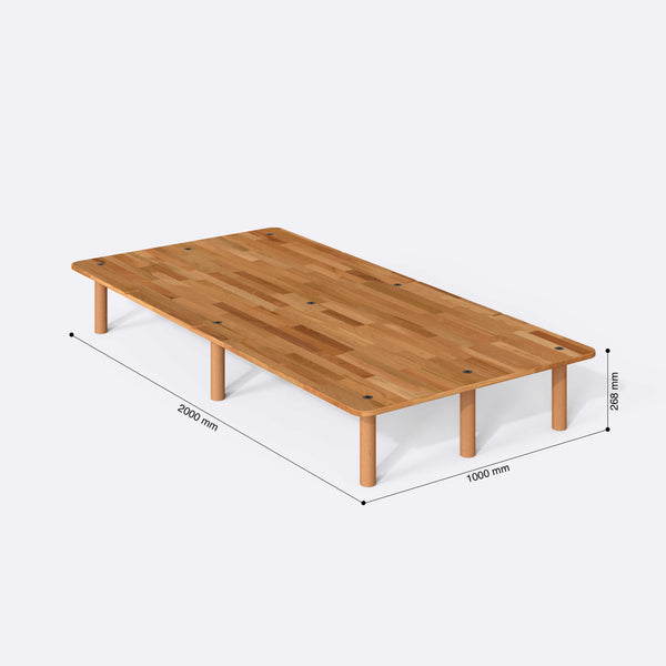 Beorn Tek Kişilik Karyola 100 x 200 cm ölçülendirilmiş teknik görünümü, milimetre cinsinden genişlik, derinlik ve yükseklik