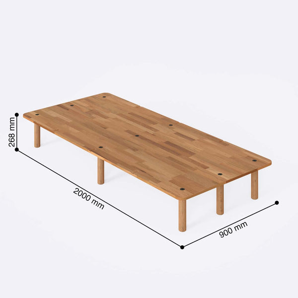 Beorn Tek Kişilik Karyola 90 x 200 cm ölçülendirilmiş teknik görünümü, milimetre cinsinden ölçüler