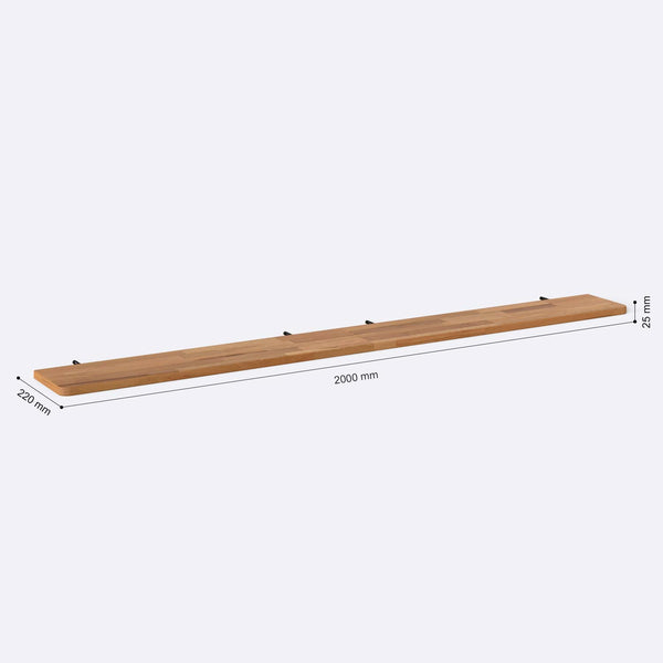 Sır Raf 200 x 22 cm ölçülendirilmiş teknik görünümü, milimetre cinsinden genişlik ve derinlik