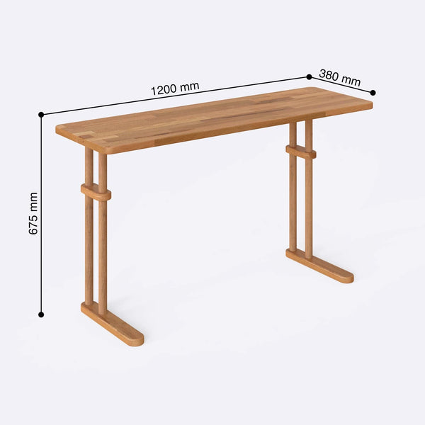 Hempa Çalışma Sehpası ölçüleri: 1200 mm genişlik, 380 mm derinlik, 675 mm yükseklik, masif kayın