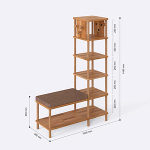 Imra Vestiyer 100 x 38 cm ölçülendirilmiş teknik görünümü, kahve keten minder, milimetre cinsinden ölçüler