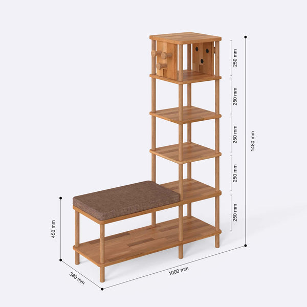 Imra Vestiyer 100 x 38 cm ölçülendirilmiş teknik görünümü, kahve keten minder, milimetre cinsinden ölçüler