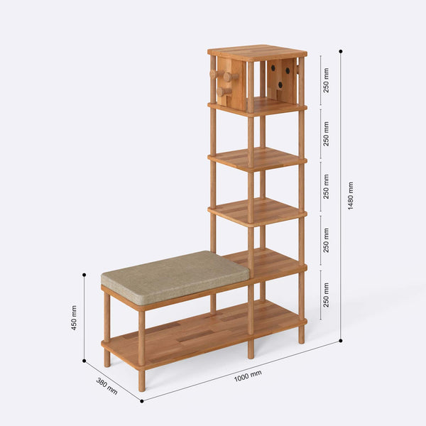 Imra Vestiyer 100 x 38 cm ölçülendirilmiş teknik görünümü, kum keten minder, milimetre cinsinden ölçüler