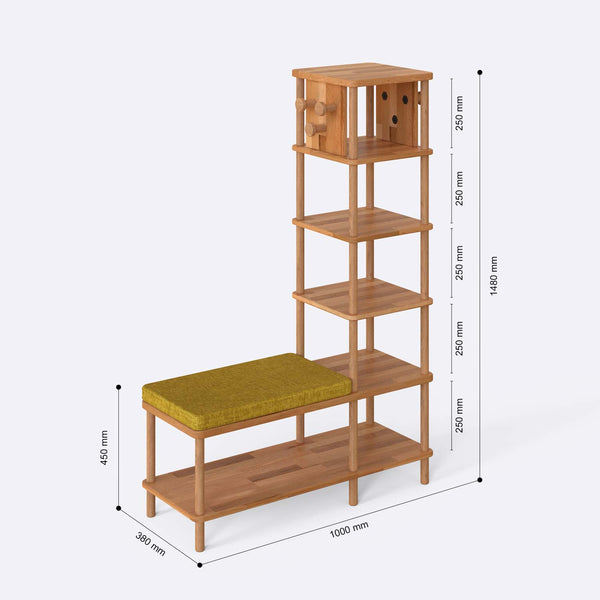 Imra Vestiyer 100 x 38 cm ölçülendirilmiş teknik görünümü, sarı keten minder, milimetre cinsinden ölçüler