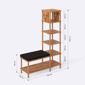 Imra Vestiyer 100 x 38 cm ölçülendirilmiş teknik görünümü, siyah keten minder, milimetre cinsinden ölçüler