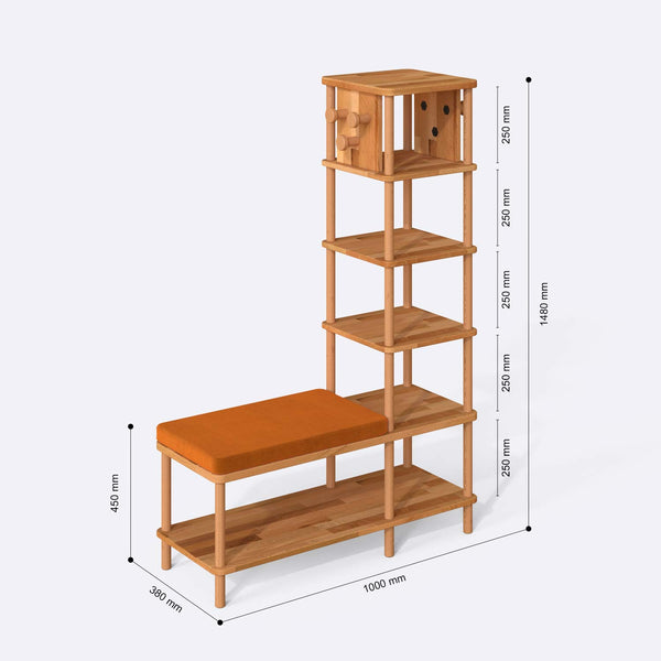 Imra Vestiyer 100 x 38 cm ölçülendirilmiş teknik görünümü, badem kadife minder, milimetre cinsinden ölçüler