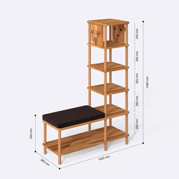 Imra Vestiyer 100 x 38 cm ölçülendirilmiş teknik görünümü, kahve kadife minder, milimetre cinsinden ölçüler