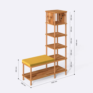 Imra Vestiyer 100 x 38 cm ölçülendirilmiş teknik görünümü, sarı kadife minder, milimetre cinsinden ölçüler