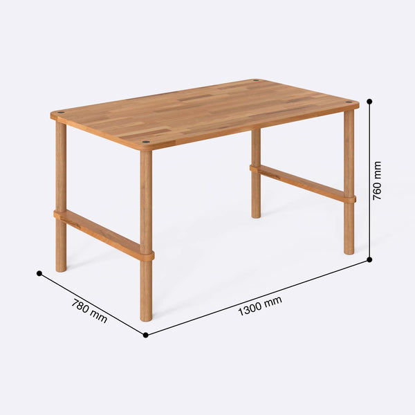 Reva Yemek Masası 130 x 78 cm ölçülendirilmiş teknik görünümü, milimetre cinsinden genişlik, derinlik ve yükseklik