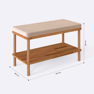 Waljan Bench 80 x 38 cm ölçülendirilmiş teknik görünümü, ekru kadife döşeme, milimetre cinsinden ölçüler