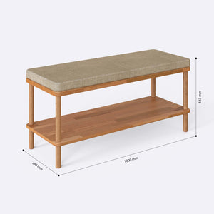 Waljan Bench 100 x 38 ölçülendirilmiş teknik görünümü, kum keten döşeme, milimetre cinsinden genişlik, derinlik ve yükseklik