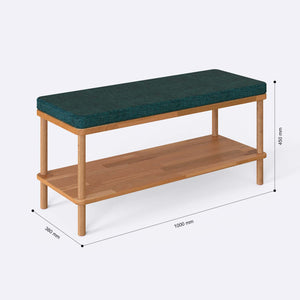 Waljan Bench 100 x 38 ölçülendirilmiş teknik görünümü, petrol keten döşeme, milimetre cinsinden ölçüler