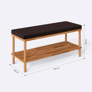 Waljan Bench 100 x 38 ölçülendirilmiş teknik görünümü, kahve kadife döşeme, milimetre cinsinden ölçüler