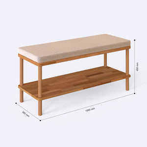 Waljan Bench 100 x 38 ölçülendirilmiş teknik görünümü, ekru kadife döşeme, milimetre cinsinden ölçüler