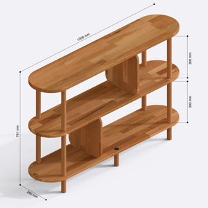 Bely 3 Raflı Kitaplık 120 x 28 cm ölçülendirilmiş teknik görünümü, milimetre cinsinden genişlik, derinlik ve yükseklik