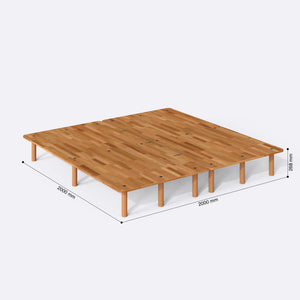 Beorn Çift Kişilik Karyola 200 x 200 cm ölçülendirilmiş teknik görünümü, milimetre cinsinden genişlik, derinlik ve yükseklik
