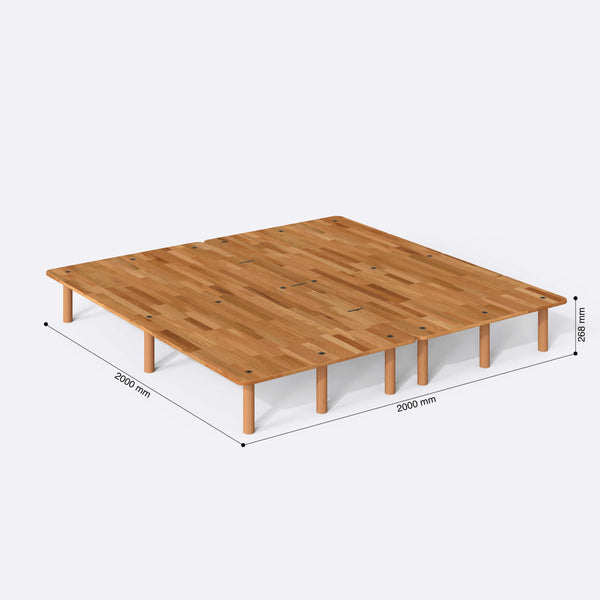 Beorn Çift Kişilik Karyola 200 x 200 cm ölçülendirilmiş teknik görünümü, milimetre cinsinden genişlik, derinlik ve yükseklik