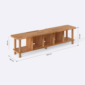 Vall TV Ünitesi 180 x 38 cm ölçülendirilmiş teknik görünümü, milimetre cinsinden genişlik, derinlik ve yükseklik
