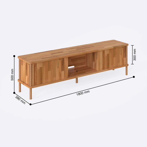 Shava TV Ünitesi 180 x 38 cm ölçülendirilmiş teknik görünümü, milimetre cinsinden genişlik, derinlik ve yükseklik
