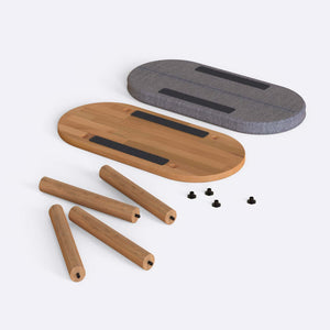 Shiv Bench 80 x 38 cm, gri keten döşeme, masif kayın gövde, düz beyaz zeminde önden stüdyo çekimi