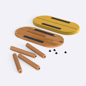 Shiv Bench 80 x 38 cm, sarı kadife döşeme, masif kayın gövde, düz beyaz zeminde önden stüdyo çekimi