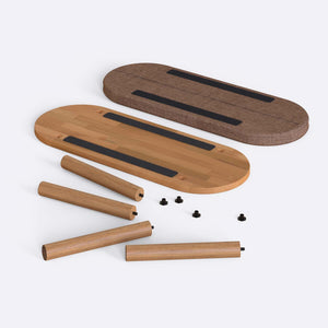 Shiv Bench 100 x 38 cm, kahve keten döşeme, masif kayın gövde, beyaz zeminde önden stüdyo çekimi