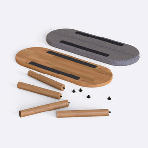 Shiv Bench 100 x 38 cm, gri keten döşeme, masif kayın gövde, beyaz zeminde önden stüdyo çekimi