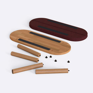 Shiv Bench 100 x 38 cm, bordo keten döşeme, masif kayın gövde, beyaz zeminde önden stüdyo çekimi