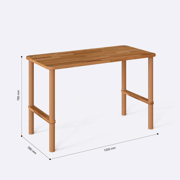 Lodrig Çalışma Masası 120 x 58 cm ölçülendirilmiş teknik görünümü, milimetre cinsinden ölçüler