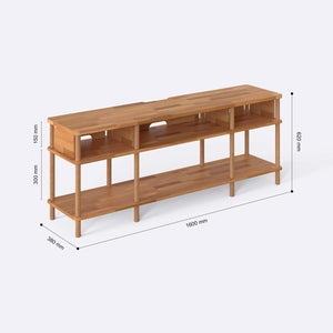 Lunt TV Ünitesi 160 x 38 cm ölçülendirilmiş teknik görünümü, milimetre cinsinden genişlik, derinlik ve yükseklik