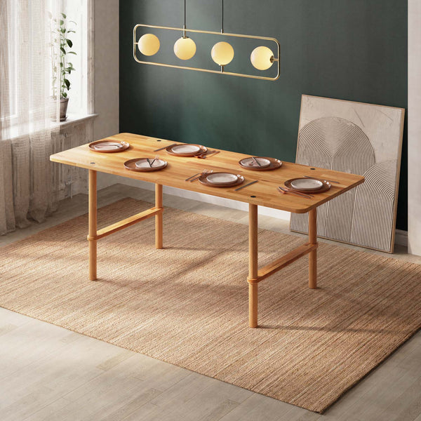 Lugh Yemek Masası 190 x 78 cm, %100 masif kayın, doğal ahşap dokusu, ev ortamında kullanım görünümü