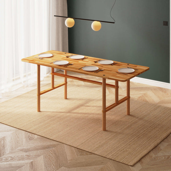 Lugh Yemek Masası 190 x 78 cm, %100 masif kayın, doğal ahşap dokusu, ev ortamında kullanım görünümü