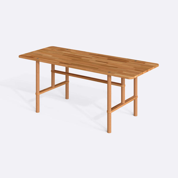 Lugh Yemek Masası 190 x 78 cm, %100 masif kayın, beyaz zeminde üç çeyrek açıdan çekim